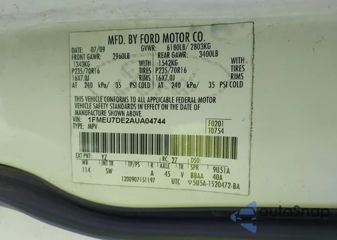 2010 Ford Explorer Xlt from USA, damaged, VIN 1FMEU7DE2AUA04744